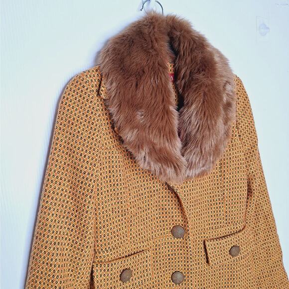Retro Penny Lane Coat Merona Fur Collar 60s Style Mod Wool Blend Women's Small - Picture 2 of 15